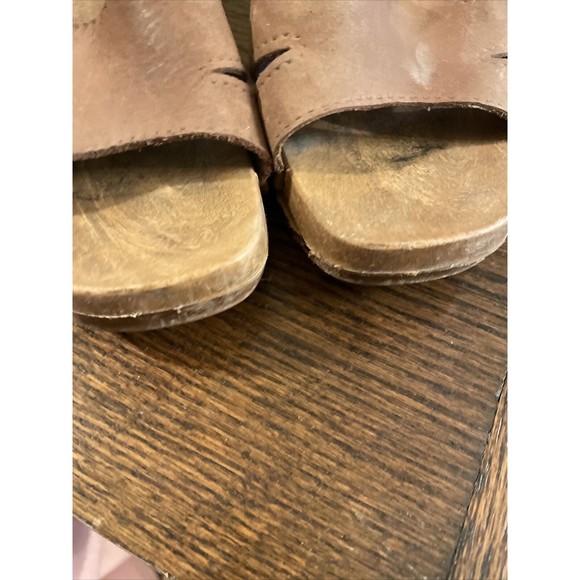 Vintage 90s Leather Platform Sandal Heel Slides Clogs Brown Leather US 7 Y2K - Picture 4 of 7